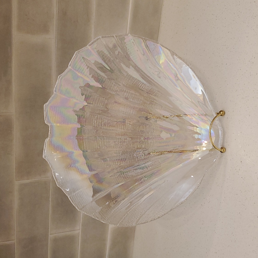 Vintage Kamei Glass Japan Iridescent Shell Shaped Carnival Glass Dish Tray - Picture 2 of 5